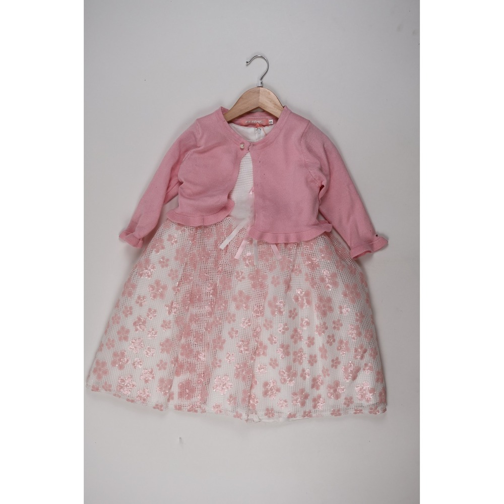 Pink Butterfly Girls Floral Sequin Dress Cardigan Set Pink White 5 NWT